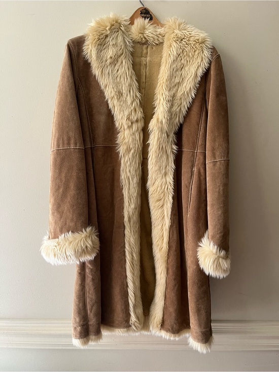 Wilsons Leather Jackets & Blazers - Vintage Y2K Wilsons Leather Tan Penny Lane Coat with Faux Fur Trim Size L